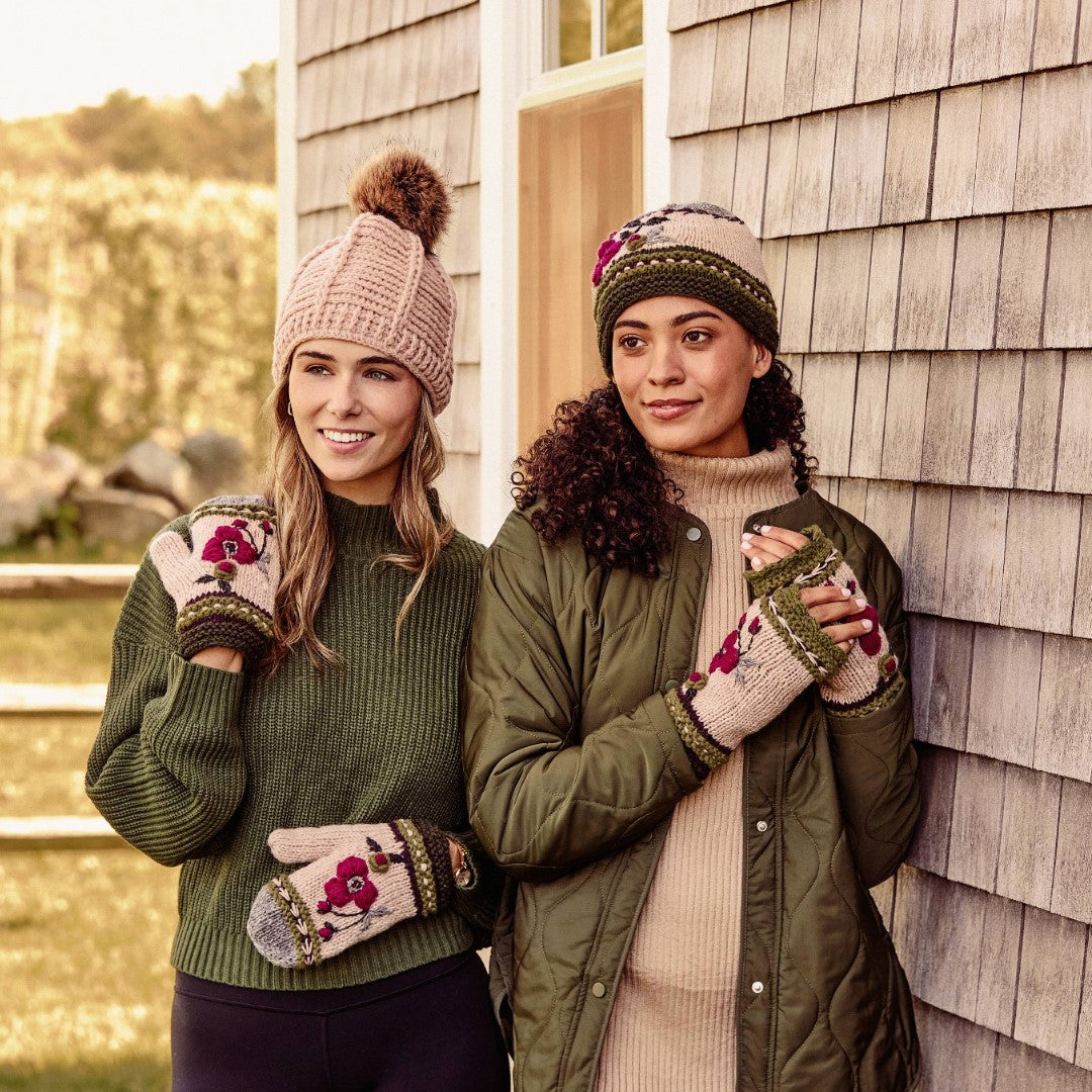 NEW BY MANY HANDS women\'s color block knit handwarmers in blush By Many Hands - Color Block Blush Hand Knit Handwarmers  main image 3