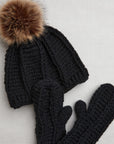 Brecken Ribbed Knit Pom Beanie - Noir