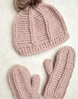 Brecken Ribbed Knit Mittens - Tan Rose