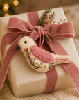 Hand-Embroidered Songbird Ornament – Rose
