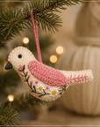Hand-Embroidered Songbird Ornament – Rose