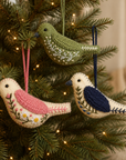 Hand-Embroidered Songbird Ornament – Evergreen