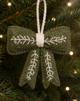 Hand-Embroidered Bow Ornament – Evergreen