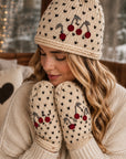 Cherries Embroidered Knit Beanie - Ecru