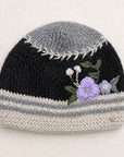 Color Block Embroidered Knit Beanie - Slate
