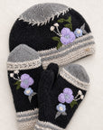Color Block Embroidered Knit Mittens - Slate