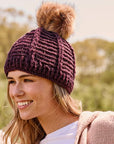 Brecken Deep Plum Knit Pom Beanie