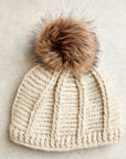 Brecken Ribbed Knit Pom Beanie - Ecru