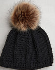 Brecken Ribbed Knit Pom Beanie - Noir