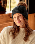 Brecken Ribbed Knit Pom Beanie - Charcoal