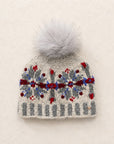 Fair Isle Snowflake Embroidered Knit Pom Beanie - Gray
