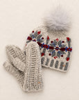 Fair Isle Snowflake Embroidered Knit Pom Beanie - Gray