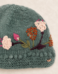 Floral Embroidered Knit Beanie - Blue Sage