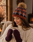 Alpine Fair Isle Embroidered Beanie - Rust