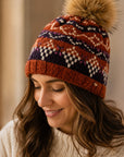 Alpine Fair Isle Embroidered Beanie - Rust