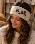 Floral Embroidered Knit Headband - Ecru