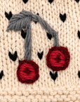 Cherries Embroidered Knit Fingerless Gloves - Ecru