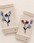 Floral Embroidered Knit Handwarmers - Ecru