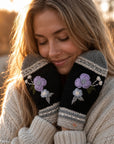 Color Block Embroidered Knit Mittens - Slate