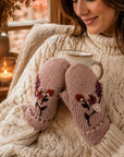 Floral Embroidered Knit Mittens - Tan Rose