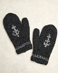 Winter Trees Embridered Knit Mittens - Charcoal
