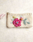 Floral Knit Jewelry Pouch - Ecru