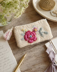 Floral Knit Jewelry Pouch - Ecru