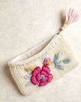 Floral Knit Jewelry Pouch - Ecru
