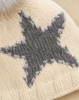 Star Embroidered Knit Pom Beanie - Ecru