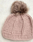 Brecken Ribbed Knit Pom Beanie - Tan Rose