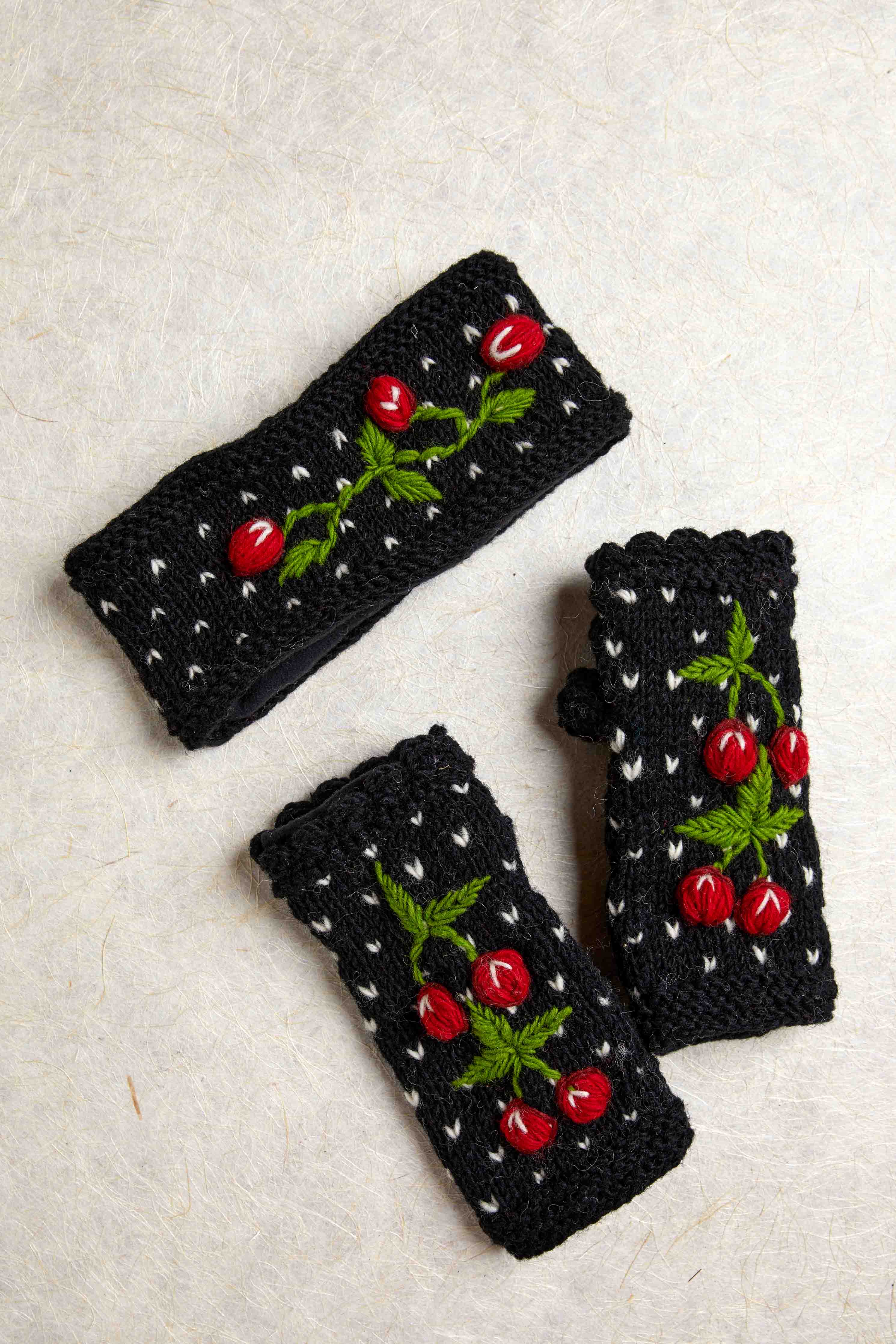 Cherries A La Mode Black Handwarmers