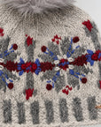Fair Isle Snowflake Embroidered Knit Pom Beanie - Gray