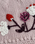 Floral Embroidered Knit Beanie - Tan Rose