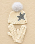 Star Embroidered Knit Pom Beanie - Ecru