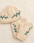Winter Vine Embroidered Knit Mittens - Ecru