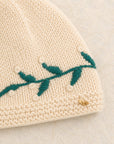 Winter Vine Embroidered Knit Beanie - Ecru