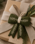 Hand-Embroidered Bow Ornament – Evergreen