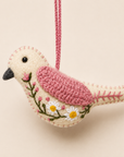 Hand-Embroidered Songbird Ornament – Rose