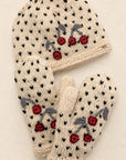 Cherries Embroidered Knit Mittens - Ecru