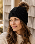 Brecken Ribbed Knit Pom Beanie - Noir