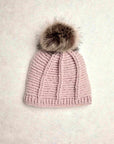 Brecken Tan/Rose Knit Pom Beanie