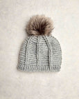 Brecken Gray Knit Pom Beanie