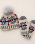 Fair Isle Snowflake Embroidered Knit Mittens - Gray