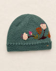 Floral Embroidered Knit Beanie - Blue Sage
