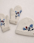 Floral Embroidered Knit Mittens - Ecru