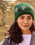 Winter Trees Embroidered Knit Beanie - Evergreen