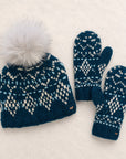 Alpine Fair Isle Embroidered Knit Mittens - Teal