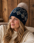Alpine Fair Isle Embroidered Knit Beanie - Teal