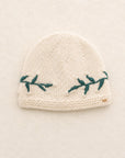 Winter Vine Embroidered Knit Beanie - Ecru