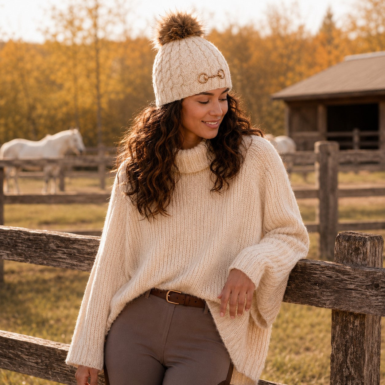 Equestrian Ecru Knit Beanie